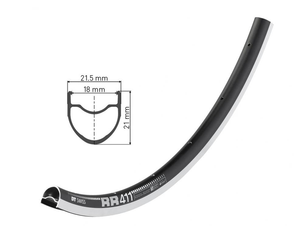 DT Swiss Felge RR 411 28"/700C 20 Loch Schwarz - leichte Rennrad-Felge für Felgenbremse