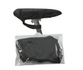 Hock Regenschutzhaube für Fahrradsättel schwarz auf einem Fahrradsattel und eine weitere verpackt im Beutel.