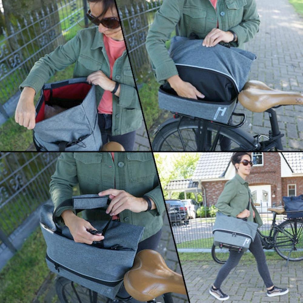 Haberland Gepäckträgeraufsatztasche Lena grau - flexible UniKlip 2 Transportlösung
