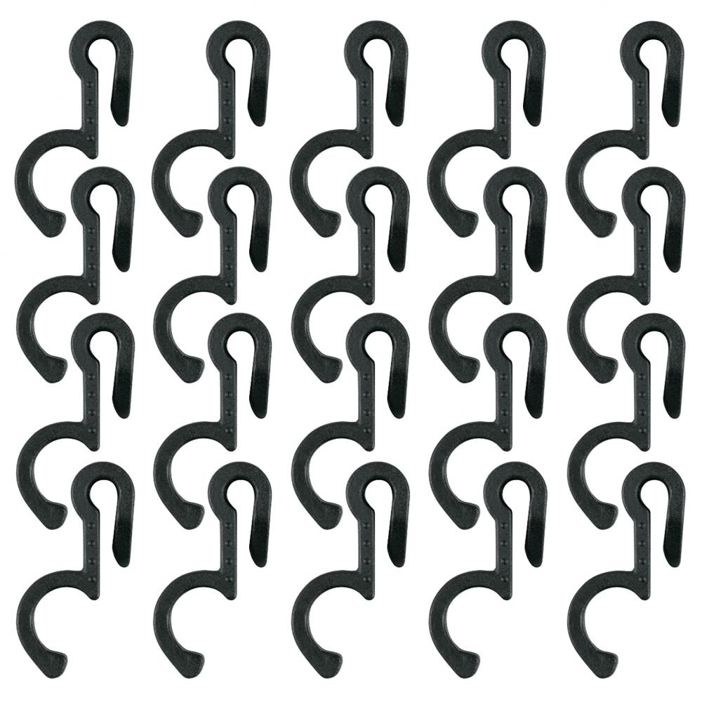 20 schwarze SKS Kabelkanal Clips aus Kunststoff zur sicheren Kabelführung an runden Fahrradrahmen-Profilen.
