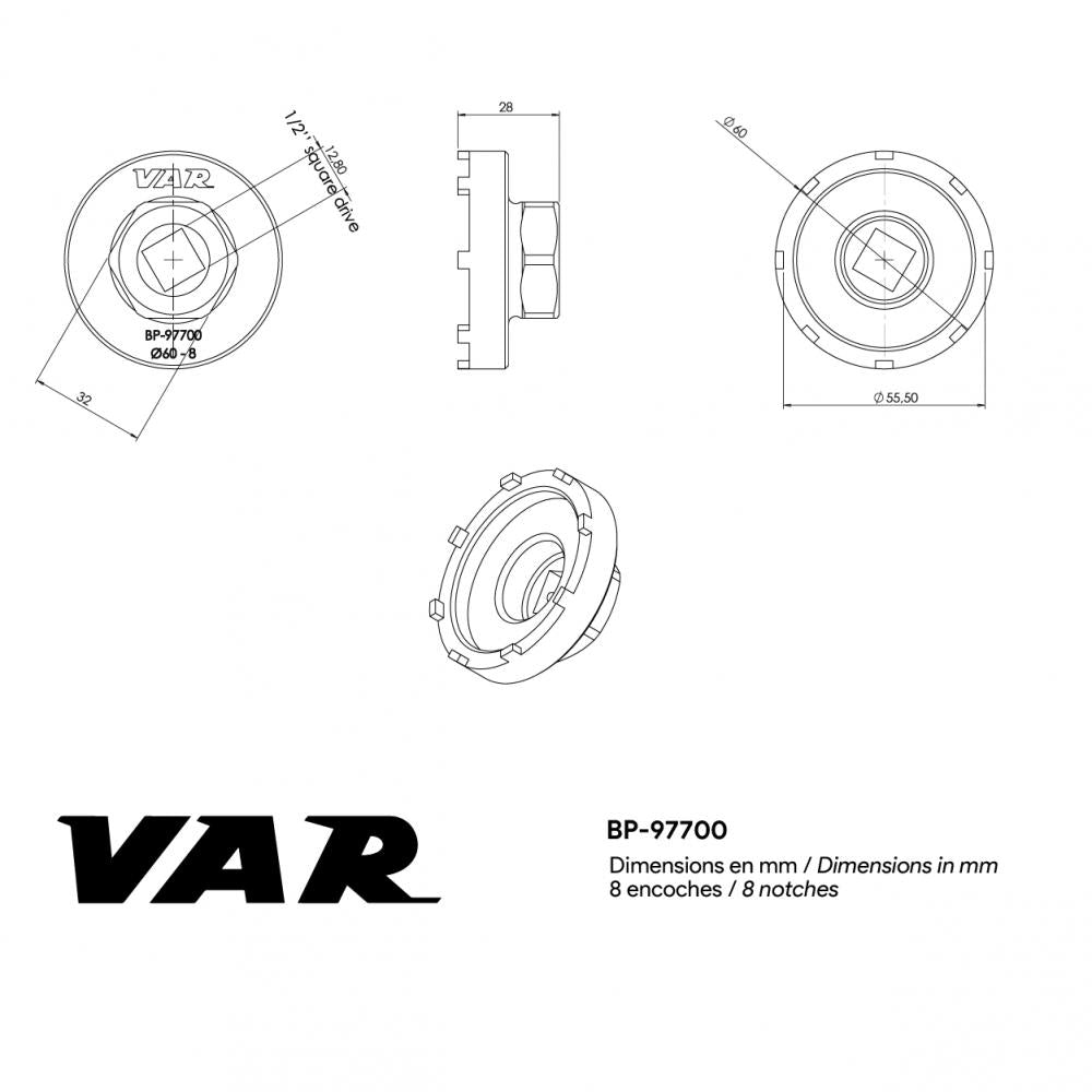 VAR Verschlussringe Innenlagerwerkzeug BP-97700 Bosch Classic/Cruise 60 mm - Präzises E-Bike Motorwerkzeug