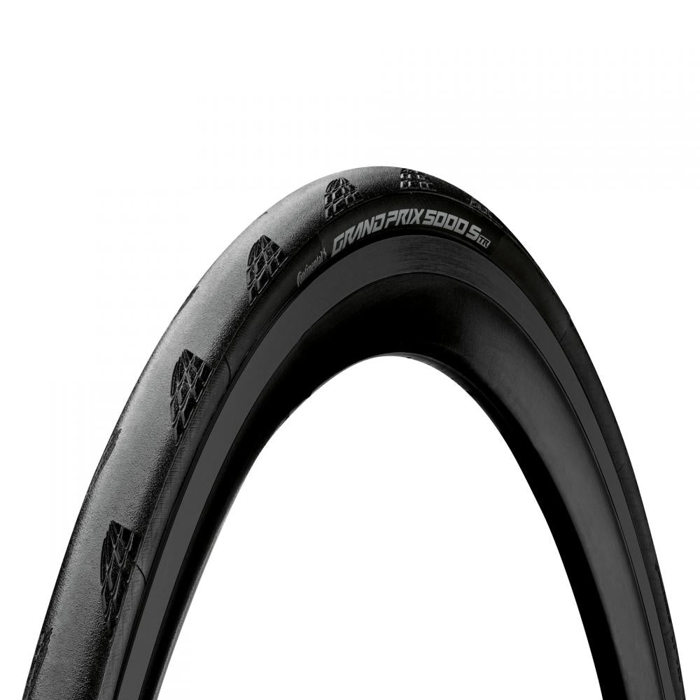 Continental Grand Prix 5000 S TR Tubeless-Ready Rennrad-Faltreifen, schwarz, mit sichtbarem Profil.