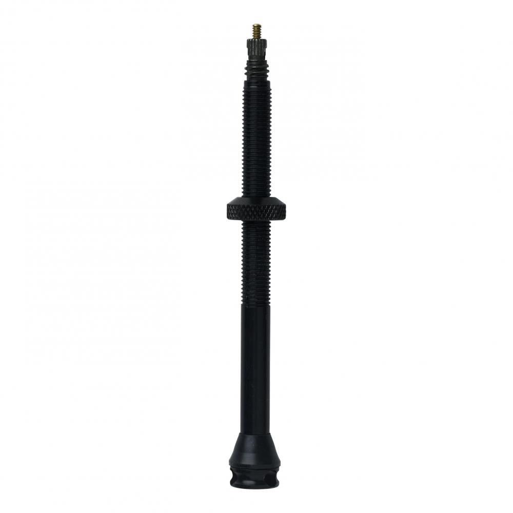 Schwarzes Schwalbe Tubeless Ventil 80mm für sicheres Fahrrad-Tubeless-Setup ohne Ventilverlängerung.