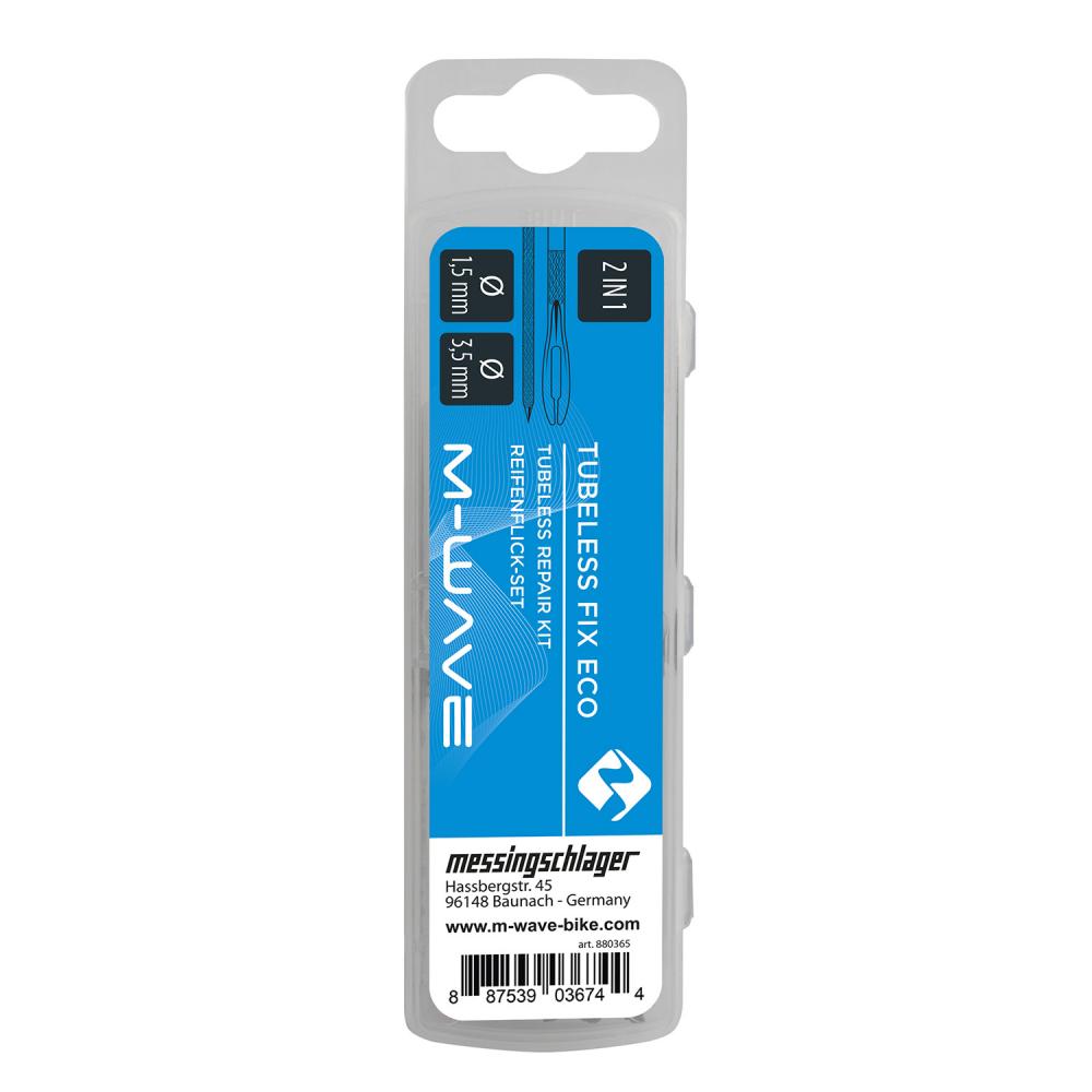 M-Wave Tubeless Fix Eco Reparaturset Fahrrad Tubeless-Reifen Repair Kit mit 10 Stech-Plugs für 1,5 mm & 3,5 mm