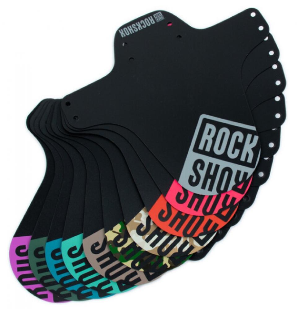 Rockshox VR Steckblech Fender schwarz mit fore green Spitze, in einer Auswahl von Farbvarianten präsentiert.