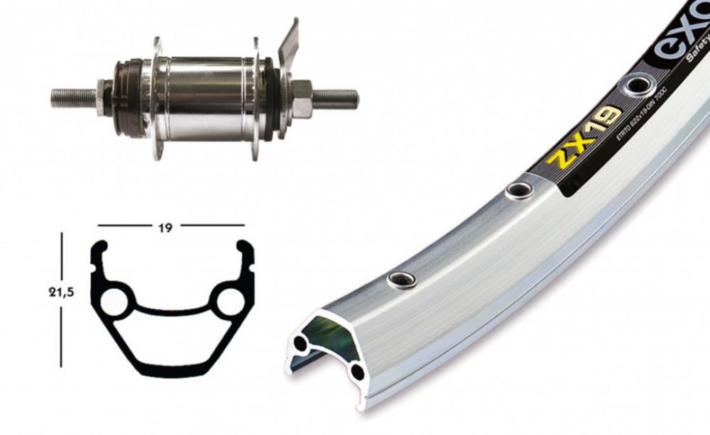 Bike-Parts Laufrad|Hinterrad 26x1.75 mit Rücktrittbremse Shimano 1-Gang 36-Loch Exal ZX 19 silber Nirosta-Speichen(2x 2,34)