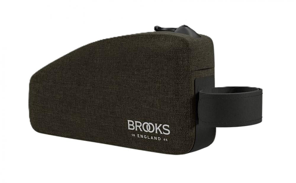 BROOKS Scape Top Tube Bag Mud Green - wasserdichte Oberrohrtasche 0,9 Liter mit Kabeldurchführung & seitlichem Reißverschluss - ideal für Gravel & Bikepacking