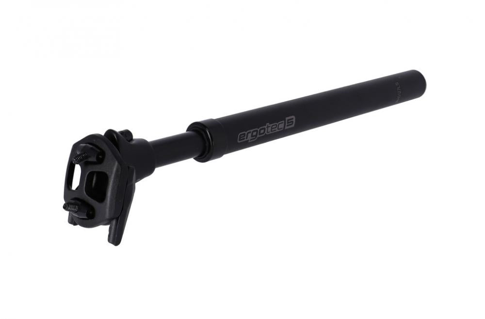 Ergotec Federsattelstütze SP-10.0 aus schwarzem Aluminium, Ø30,9x350mm, 15mm Offset.