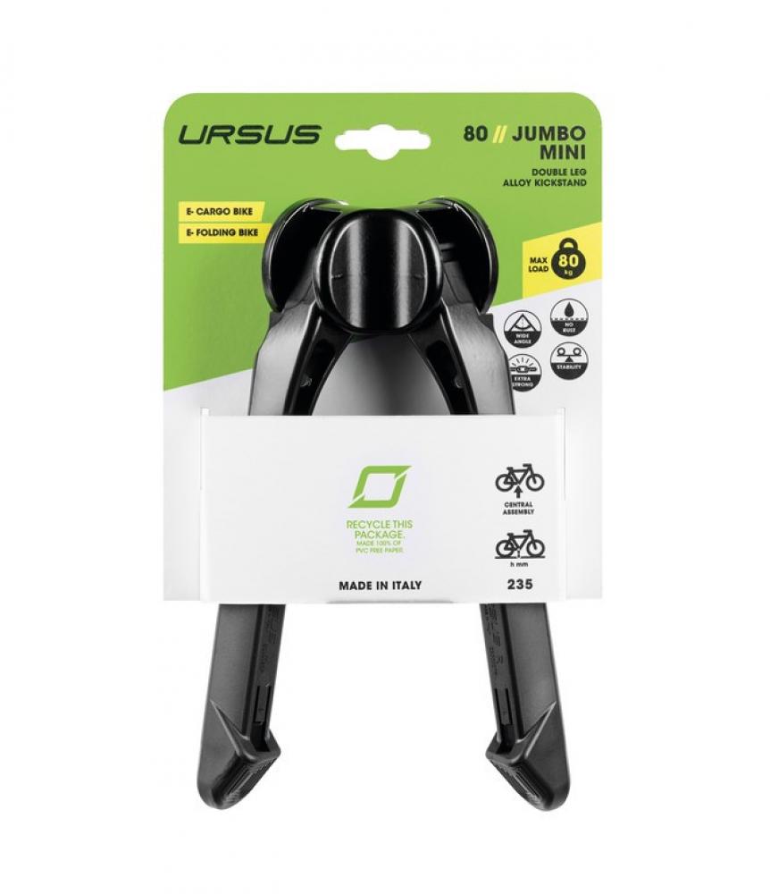 Ursus Jumbo Evo Mini Zweibeinständer 235 mm, schwarz, für 20\"-Räder, inkl. Montageplatte & Schrauben, bis 80 kg belastbar