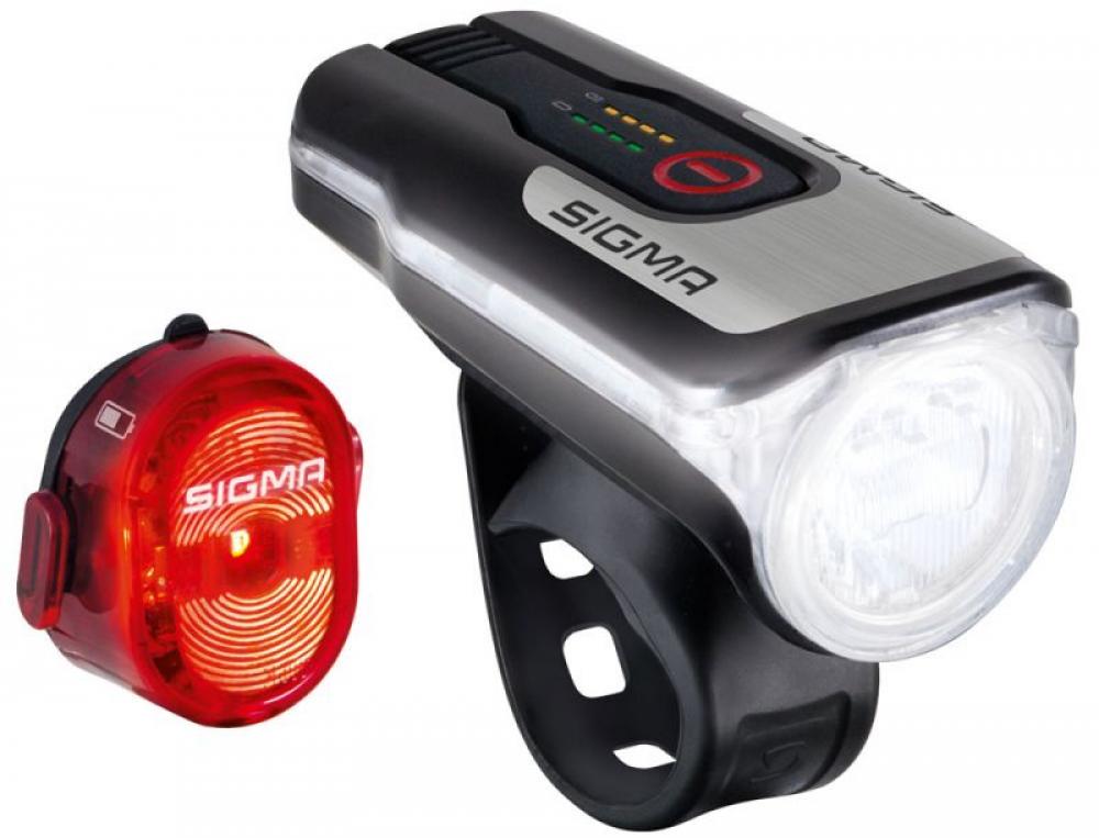 Sigma Aura 80 USB / Nugget II LED-Akku-Beleuchtungs-Set: 80 Lux Frontlicht, Rücklicht 400m Sicht, StVZO, USB.