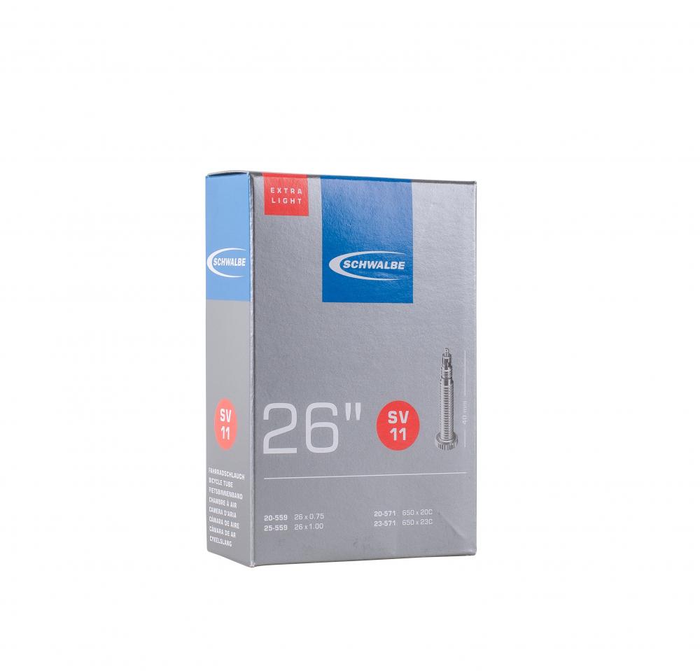 Schwalbe SV11 Extralight Fahrradschlauch 26", 40mm Sclaverand-Ventil, leicht & zuverlässig, in Verpackung.