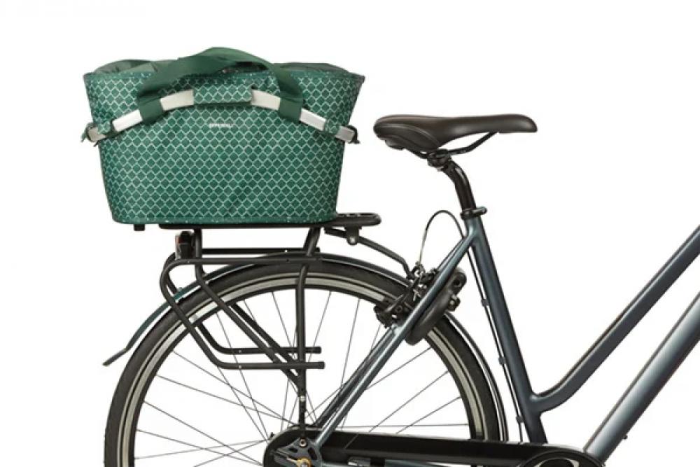 Grüner Basil Flair Carry All M IK Hinterradkorb 22L am Fahrrad-Gepäckträger, wetterfest, reflektierend, mit MIK Adapterplatte