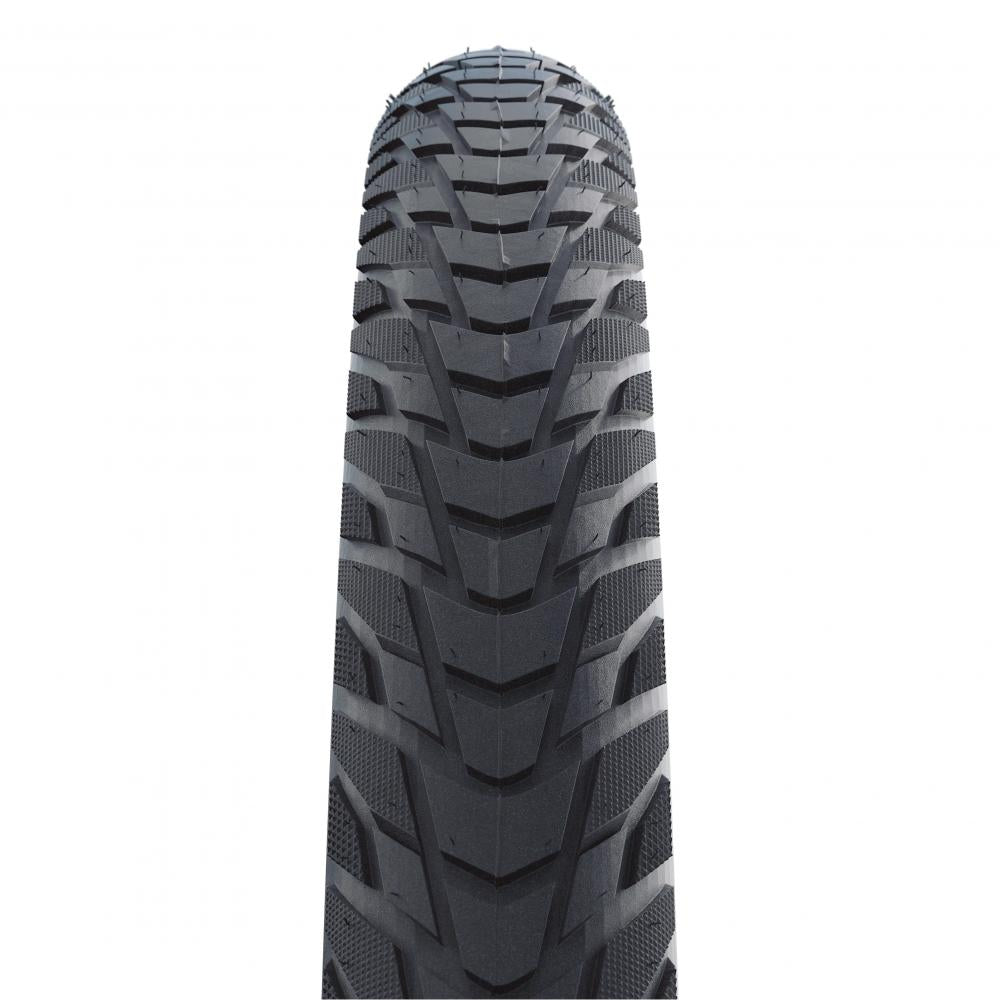 Schwalbe Marathon E-Plus E-Bike Reifen, schwarz, mit robustem Profilmuster.