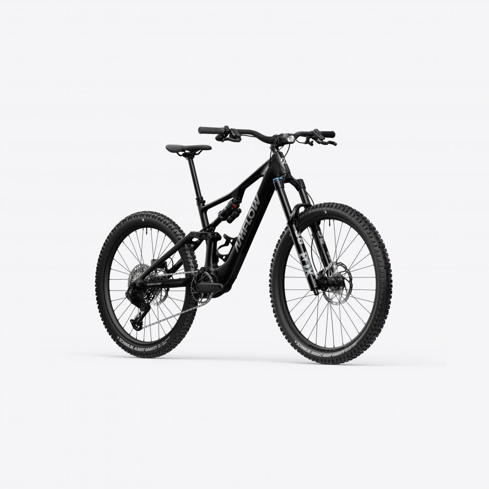 Schwarzes Amflow PX Carbon E-Mountainbike Fully Größe M mit Carbonrahmen, Avinox M2S.