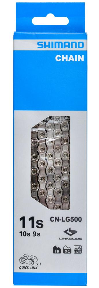Shimano Linkglide CN-LG500 Kette für 9/10/11-fach E-Bike-Antriebe in der blau-silbernen Verpackung.