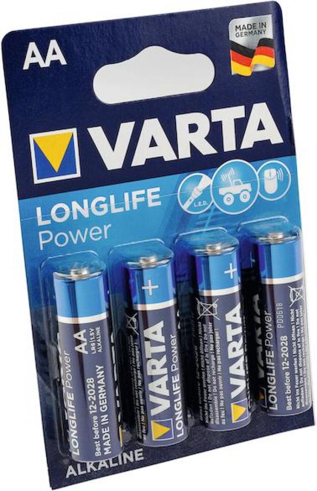 Varta Longlife Power Mignon (LR6, AA) Größe AA silber,blau - leistungsstarke Batterien für Geräte mit hohem Verbrauch