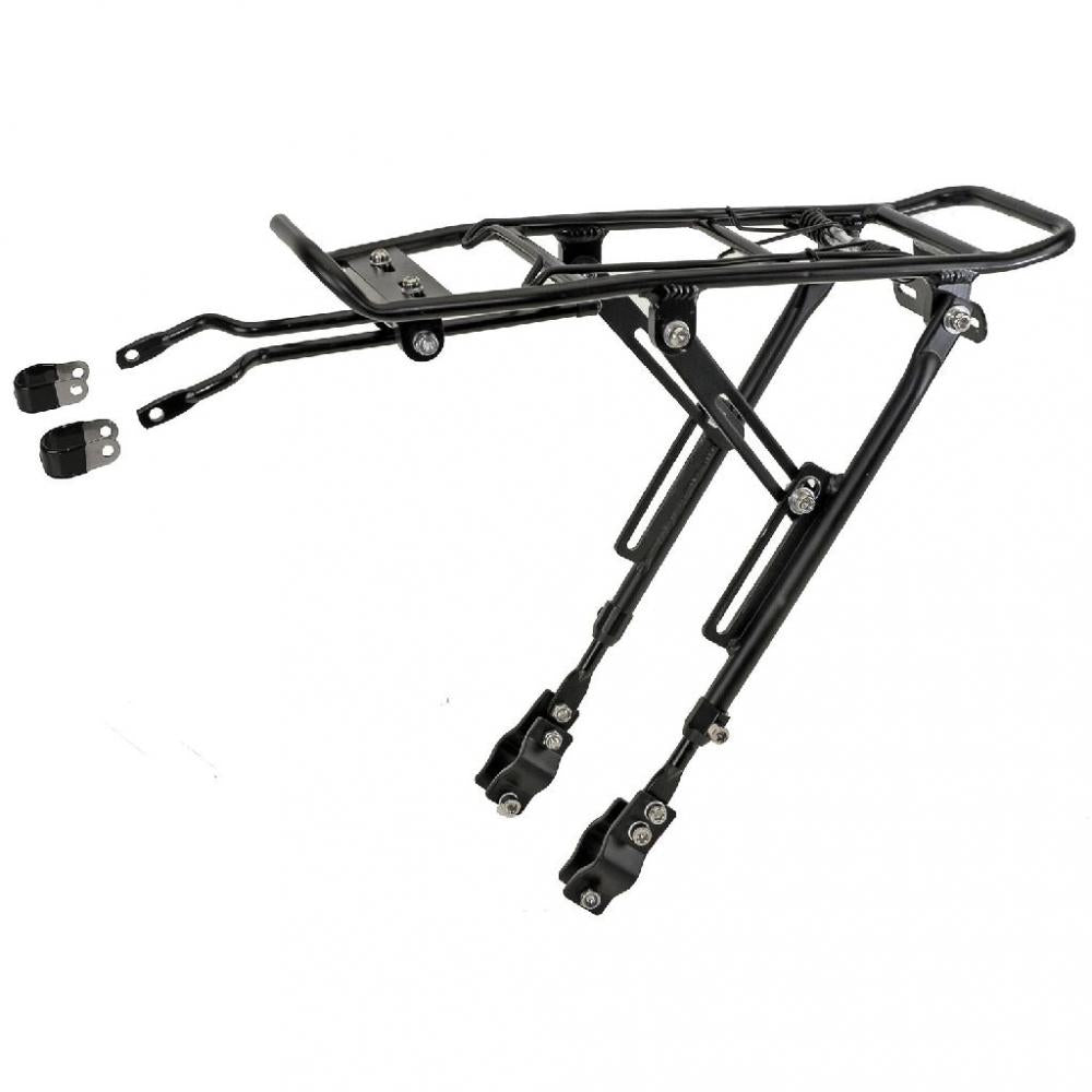 Schwarzer M-WAVE Gepäckträger ONE-4-ALL, verstellbar für 20-29 Zoll Fahrräder, inklusive Montagezubehör.