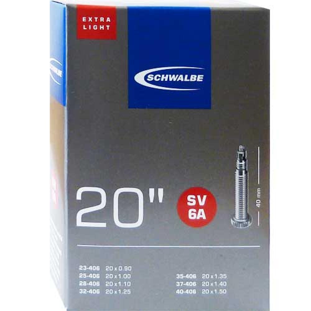 Schwalbe Fahrradschlauch SV6A EXTRA LIGHT 20 Zoll 23-406, extraleicht für Performance, mit 40mm Ventil.