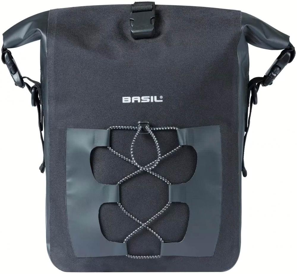 Basil Navigator Waterproof M MIK-Studs 14 Liter - wasserdichte Einzeltasche für Gepäckträger, Rollverschluss, Reflektor Schwarz