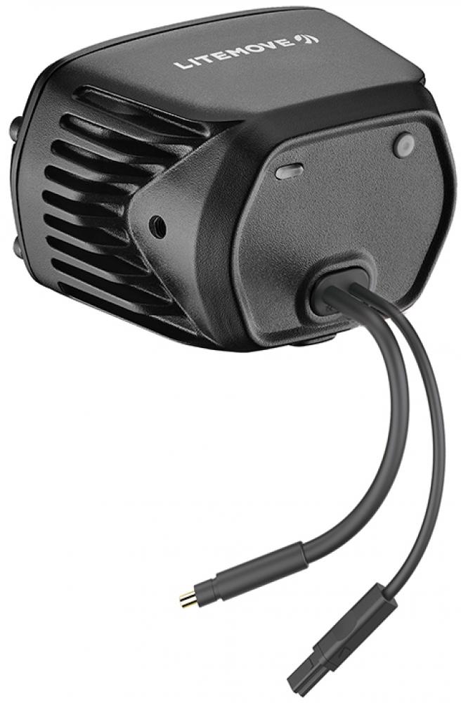 LITEMOVE RXW-2900 Fahrrad Frontlicht mit Fernlicht in Schwarz und Kabelanschlüssen.