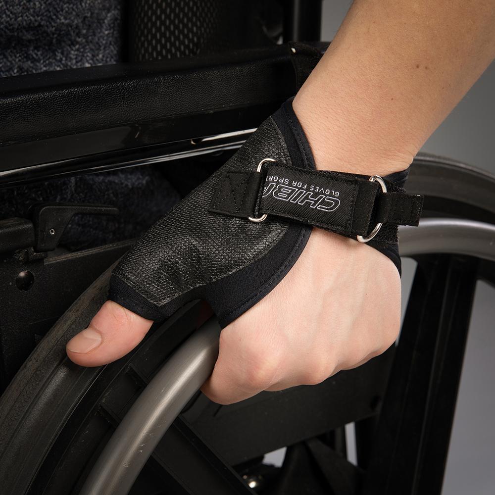 CHIBA Tetra - Rollstuhl-Handschuhe XL schwarz mit Gelpolsterung und Aramid-Besatz