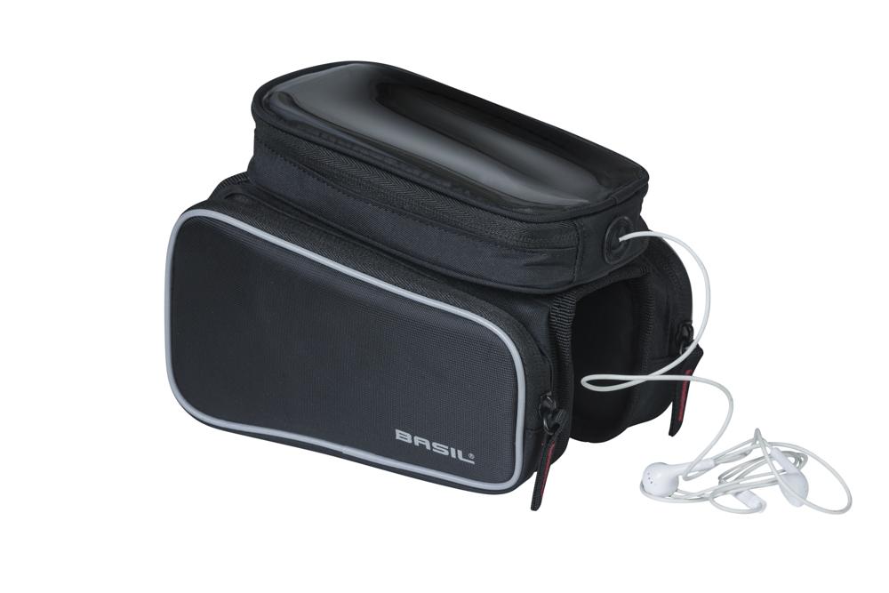 Basil Sport Design Oberrohr-Rahmentasche doppelt - 1,5 Liter, wasserabweisend, Klettbefestigung, Smartphonefach, schwarz