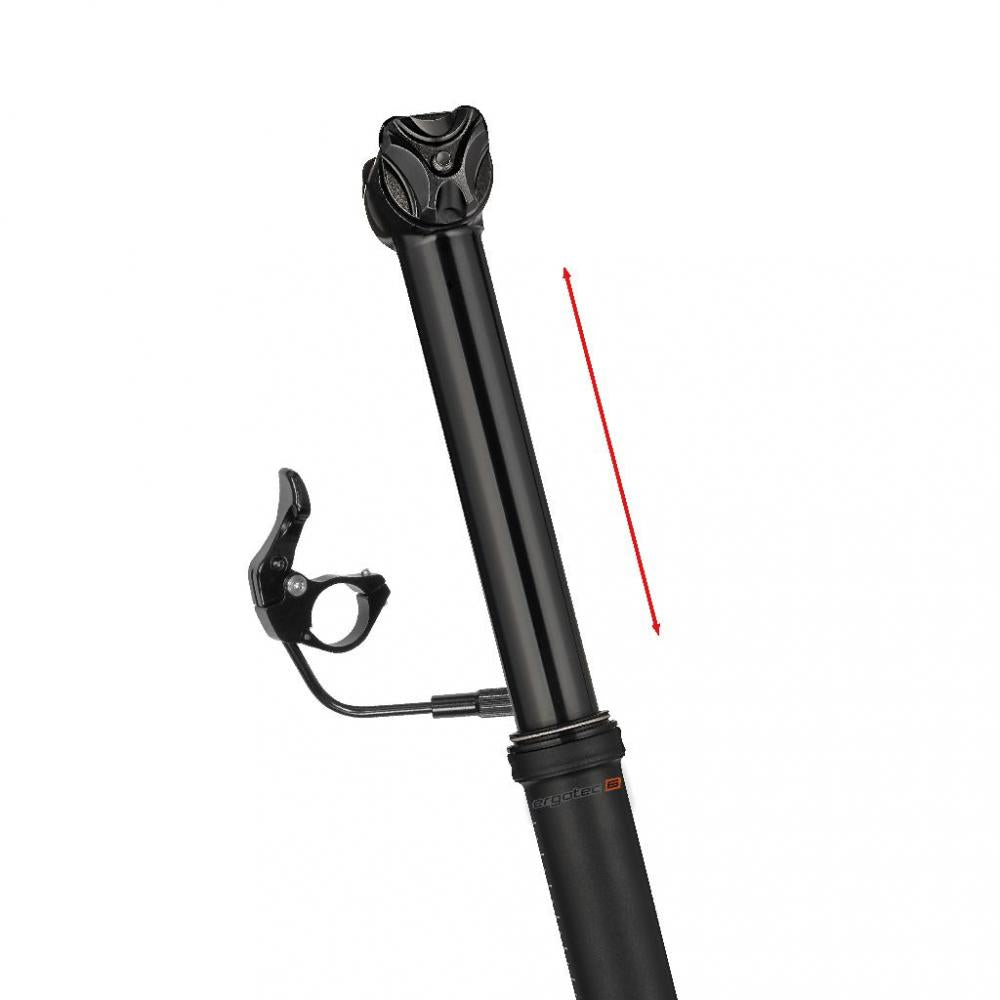ERGOTEC Viper Variosattelstütze schwarz, 150mm Hub, e-Bike ready, mit Fernbedienung & Höhenpfeil.
