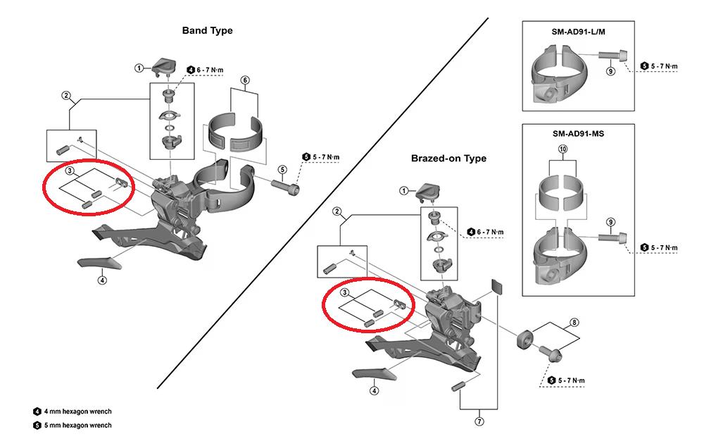 SHIMANO Anschlagsschrauben für FD-U6030, mit Platte - präzise Einstellung der Umwerferanschläge