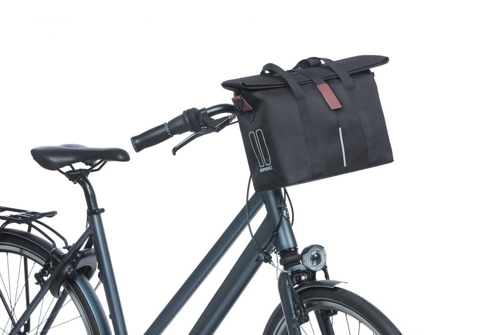 Basil City MIK 2.0-KF-Hook Einzeltasche schwarz am Fahrradlenker, wasserabweisend, Reflektor.