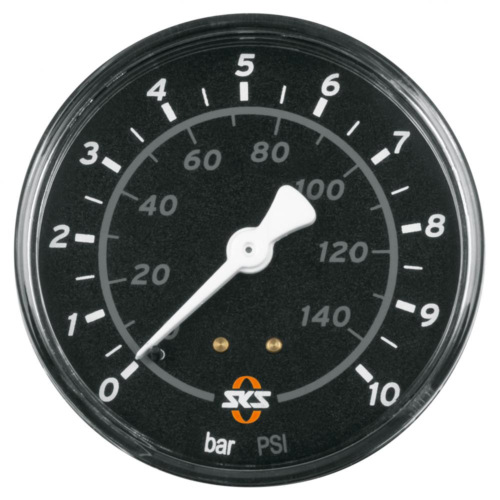 SKS Ersatzmanometer Ø63mm für Airkompressor Compact, bis 10 bar, schwarz, kompatibel mit SKS Standpumpen ab Modelljahr 2022.