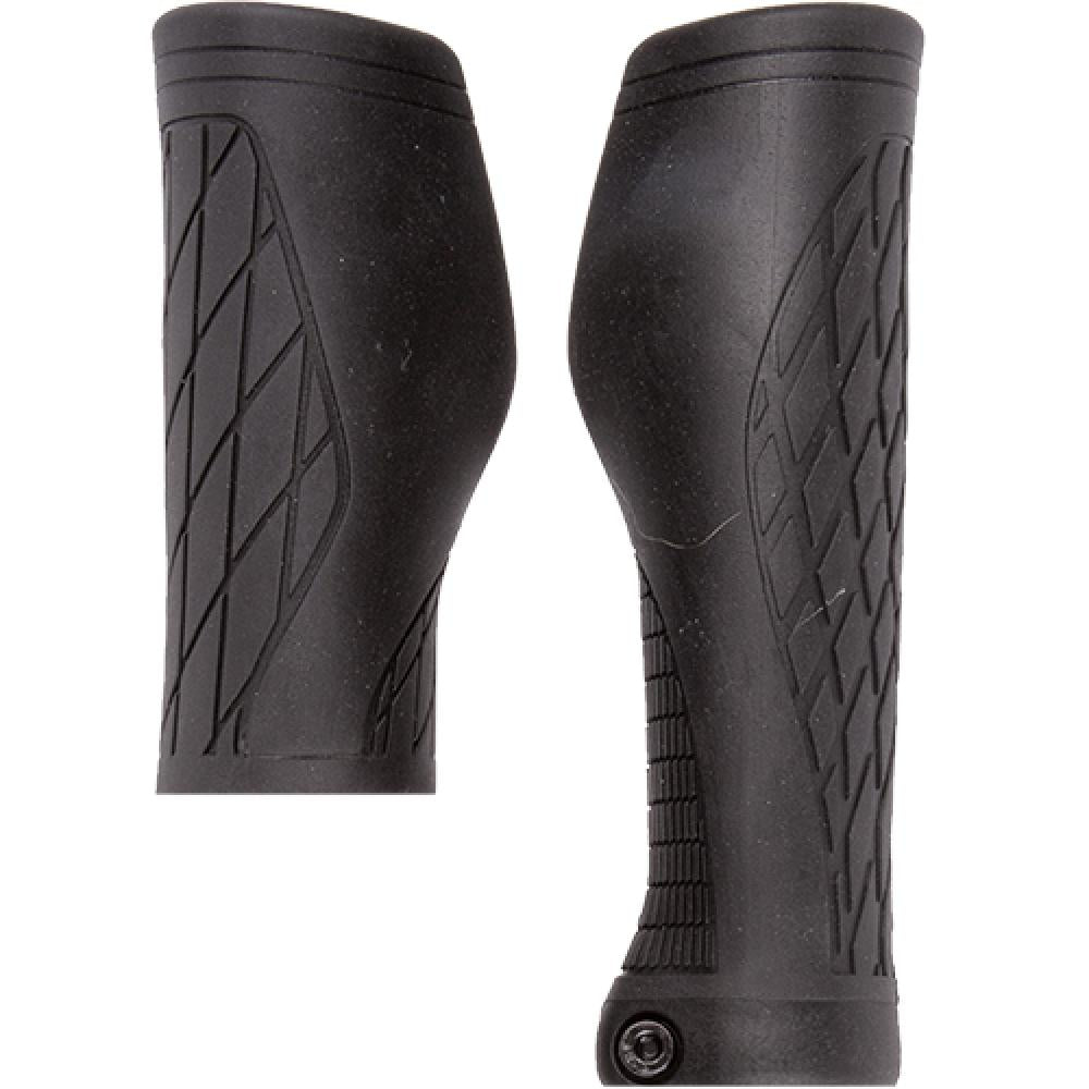Zwei schwarze ergonomische M-WAVE CLOUD ERGO FIX Fahrradgriffe, 132/92 mm Paar.
