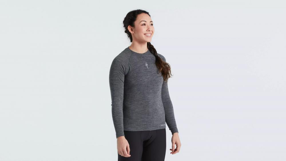 SEAMLESS MERINO BASELAYER LS WMN GRY S/M - Bekleidung