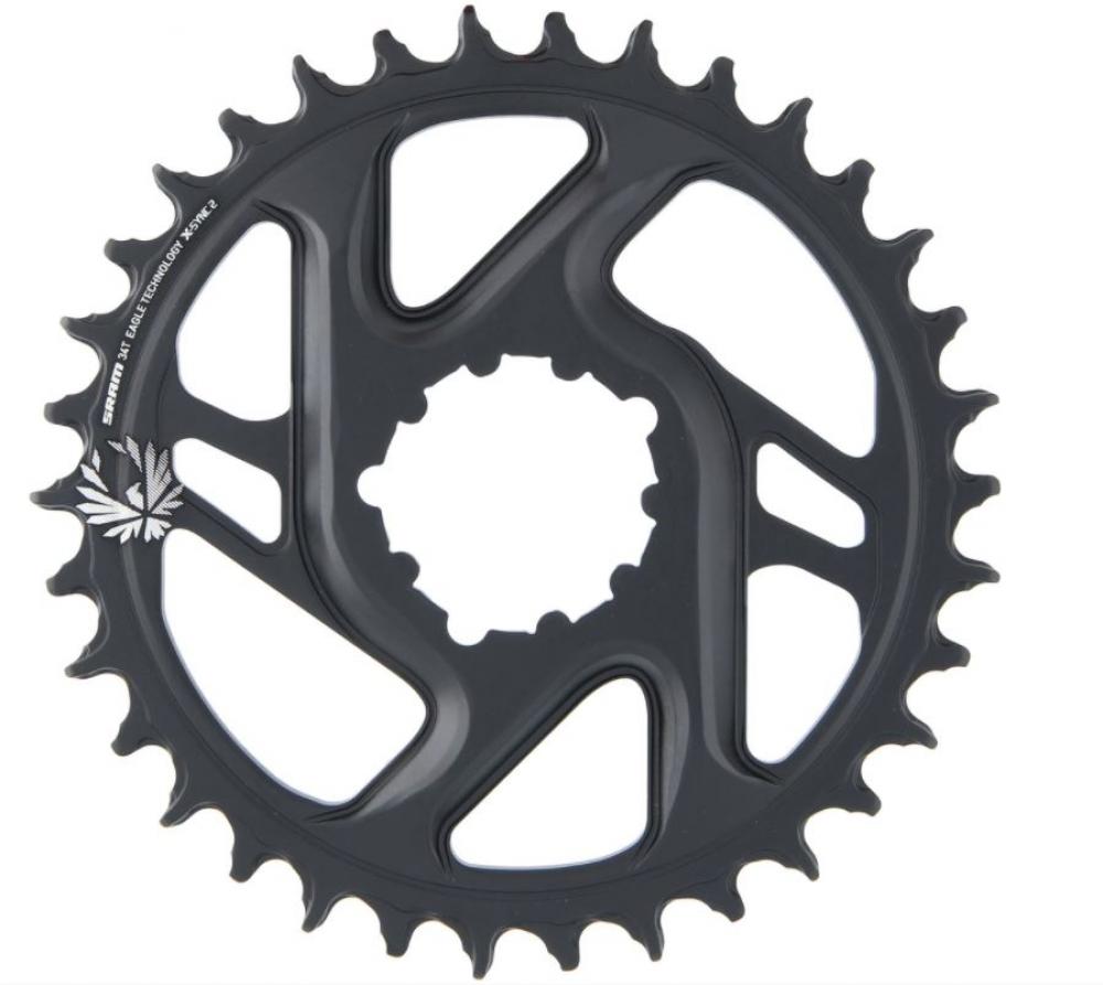 Schwarzes SRAM X-Sync Eagle Kettenblatt 34T Direct Mount mit X-Sync 2 Technologie und Eagle Logo.