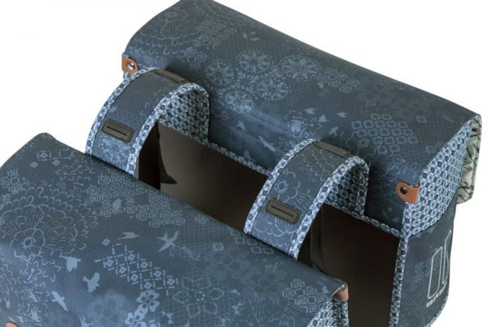Basil Bohème Doppelte Fahrradtasche, 35 Liter, Blau, wasserabweisend, Reflektordetails, geeignet für E-Bikes, Universal Bridge System