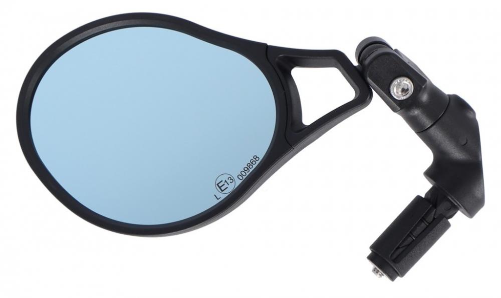 XLC Speed Pedelec-Spiegel MR-K29 links mit blauer Spiegelfläche und Innenklemmung.