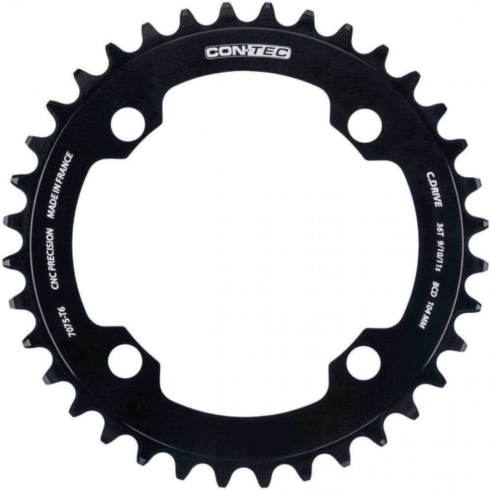 CONTEC Kettenblatt "C.Drive B"n4-Arm, 104mm Lochkreis, 9-/10-/11-fach, 3/32", Narrow-Wide (NW) Zahnprofil, Aluminium 7075, schwarznSB-verpackt, passend für Bosch Antrieb Gen.1, Gen.3 und Gen.4, 36 Zähne