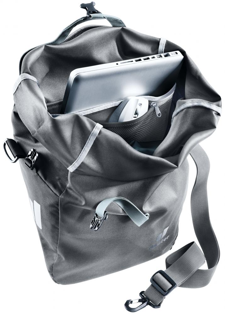 Deuter Valbona 20+5 Fahrradtasche 25 Liter Graphite - wasserdicht mit Roll-Top und Regenhülle