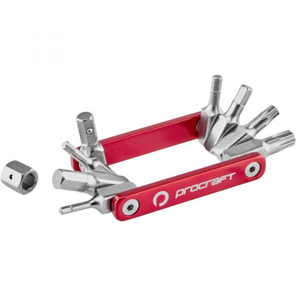 Procraft Werkzeug Mini Advanced 9 Funktionen Rot/ Silber - kompaktes Multitool für Raßahrer
