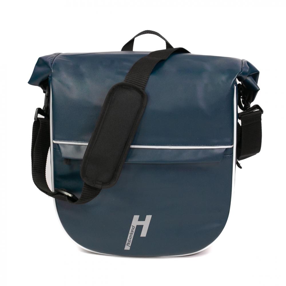 Haberland Einzeltasche eMotion blau/reflex - wassergeschützte Gepäckträgertasche mit Rollverschluss