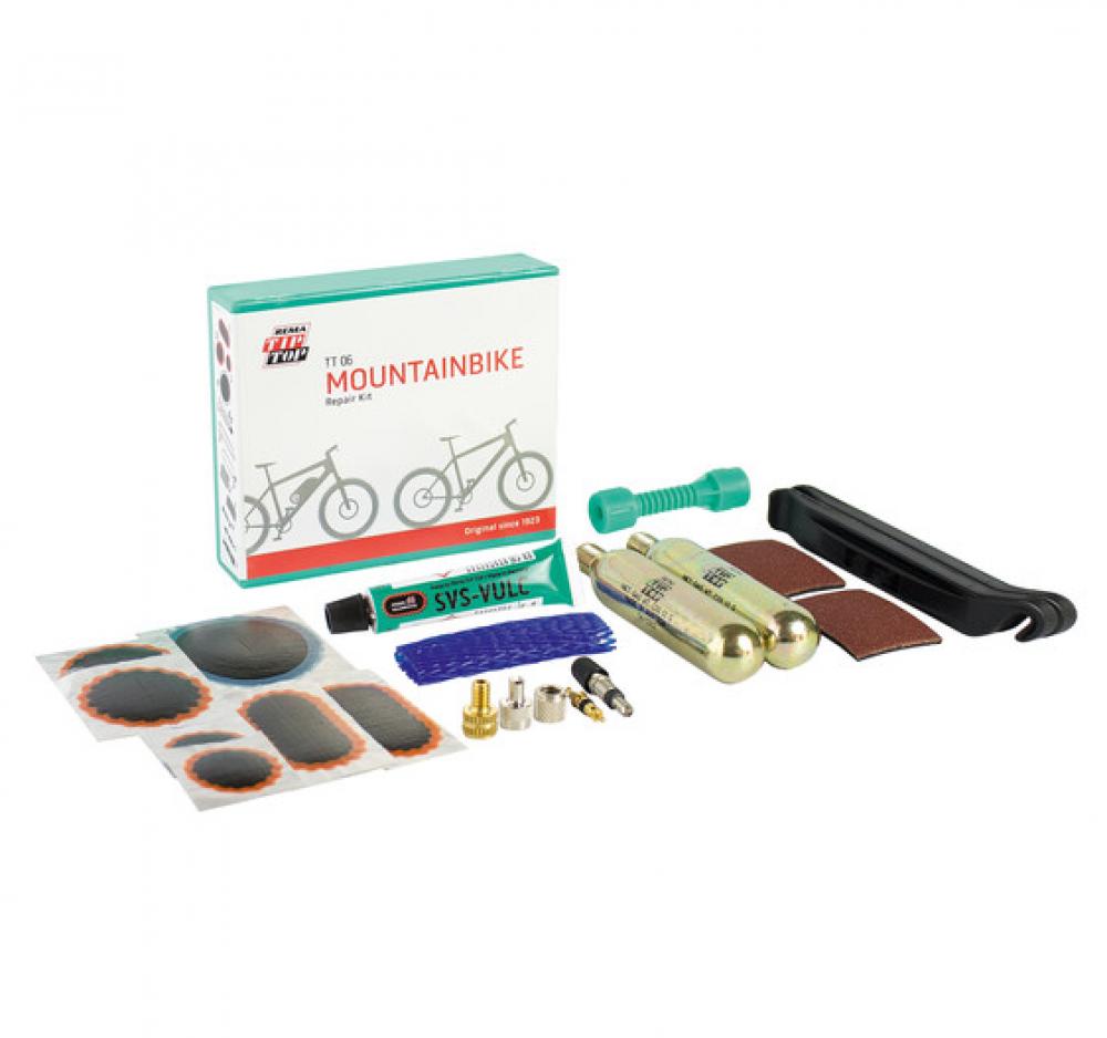 Rema Tip Top Flickzeug TT06 SB-Verpackung Praktisches Reparaturset für Fahrradreifen, inkl. Vulkanisierflüssigkeit, Flicken und Schleifpapier