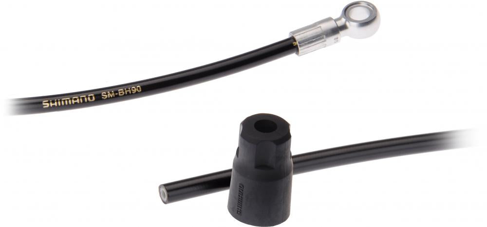 SHIMANO SM-BH90 hydraulische Bremsleitung für Scheibenbremsen, schwarz, mit Banjo-Anschluss und offenem Ende.