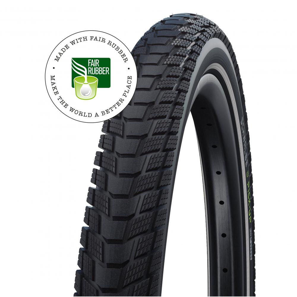Schwalbe Pick-Up 16x2.15" schwarzer Fahrradreifen mit Profil, Reflexstreifen und Fair Rubber Siegel. E-50 zertifiziert.