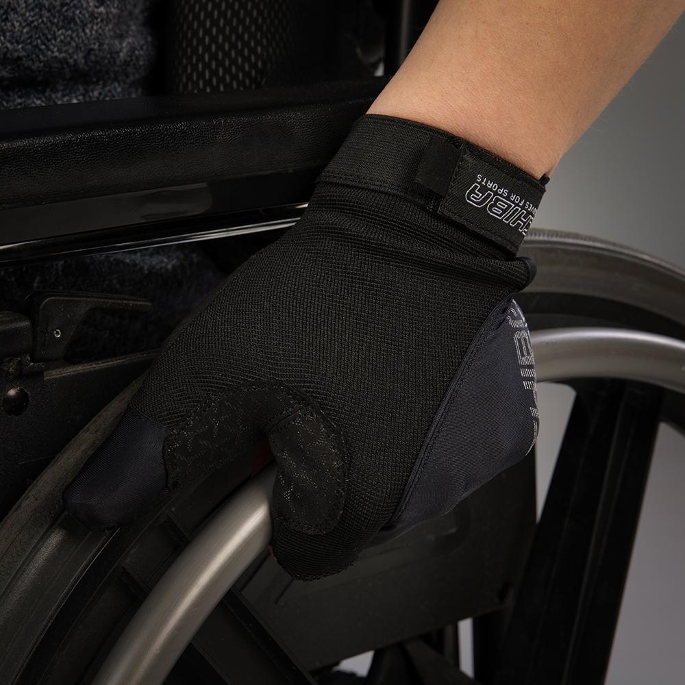 CHIBA Argon II Rollstuhlhandschuhe XL Schwarz mit Gelpolster