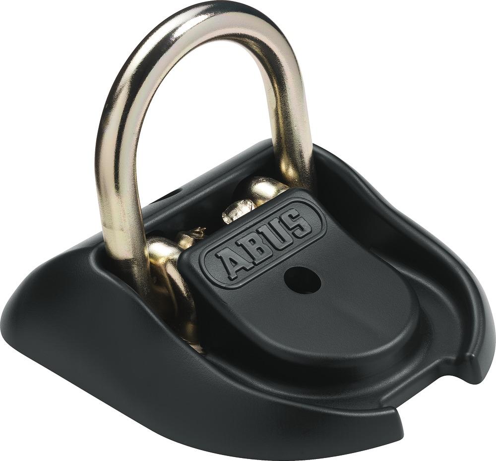 Abus Granit WBA 100 Wand- und Bodenanker, schwarz mit goldenem Bügel für Fahrrad- und Motorradsicherheit.