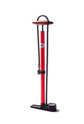 SILCA Pista Standpumpe Rot Hochdruck-Standpumpe mit Stahlzylinder, Eschenholzgriff, Lederkolbendichtung, bis 15 bar, für Presta/Schrader-Ventile, inkl. Manometer