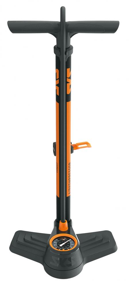 SKS Airkompressor Compact 10.0 Standpumpe, schwarz-orange, mit Manometer, MULTI VALVE, 10 bar, Made in Germany