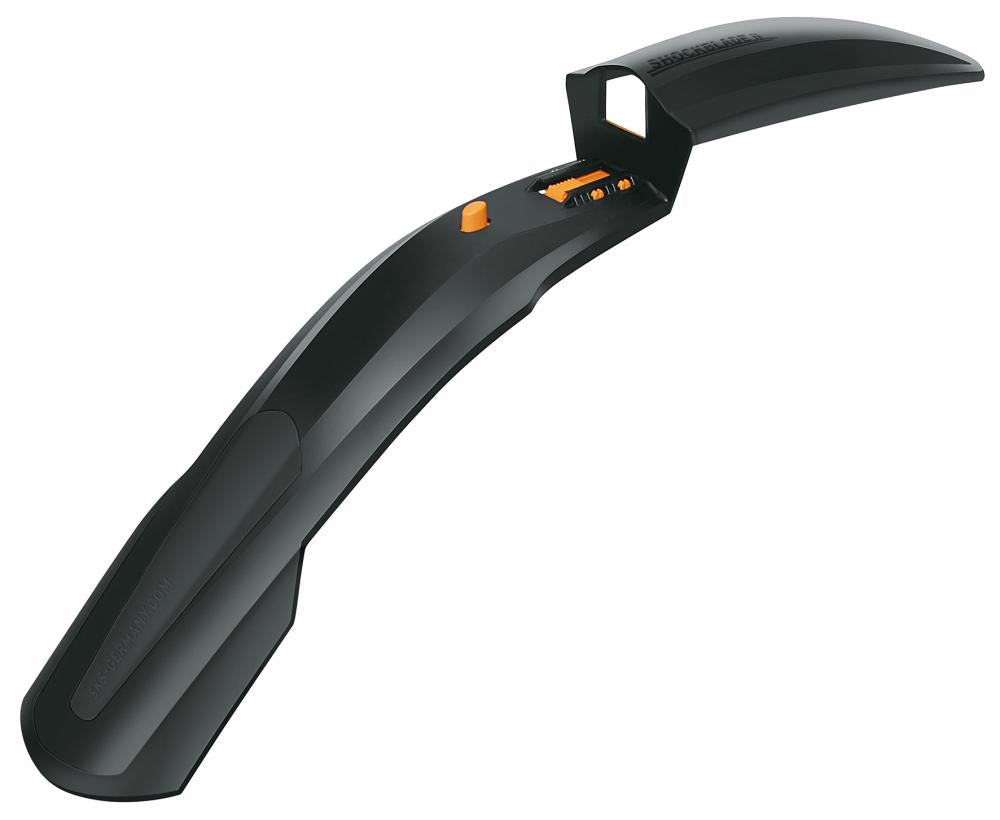 SKS Shockblade DARK Schutzblech schwarz für 26-27,5 Zoll Fahrräder mit orangefarbenem Einstellmechanismus.