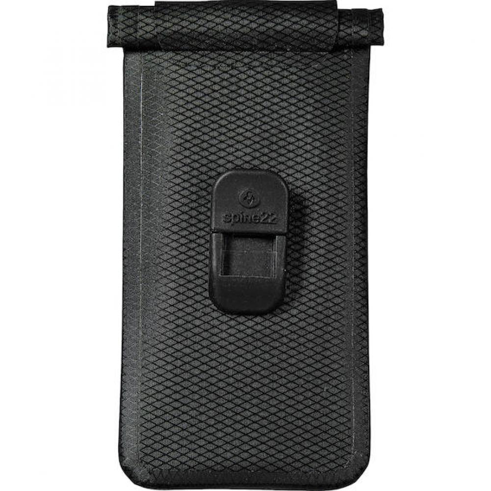 Merida Wasserdichte Smartphonetasche L Schwarz mit Rautenmuster und Klick-Halterung für die Fahrrad-Lenkermontage.