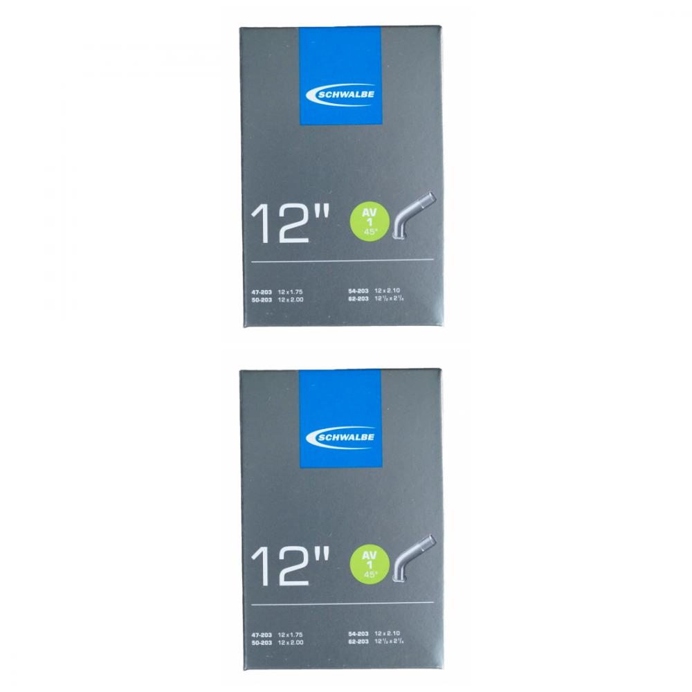 Schwalbe Fahrradschlauch AV1, 12 Zoll, 47/62-203, mit 45° Winkelventil, Doppelpack