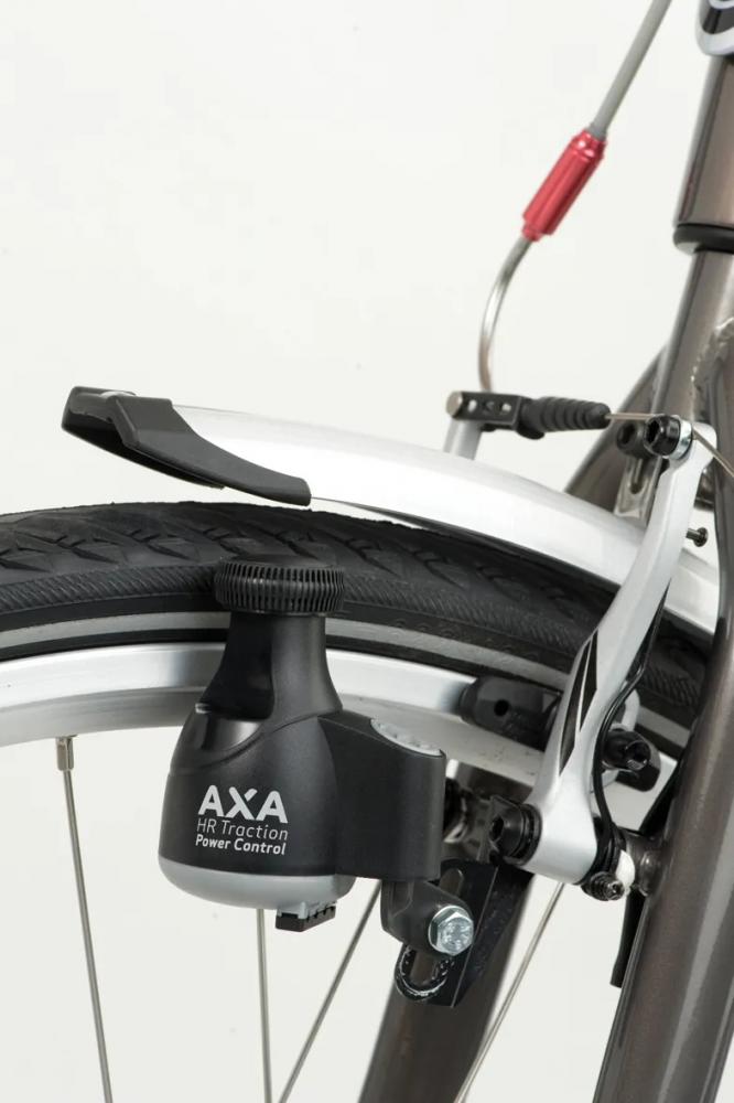 AXA HR Traction Power Control Seitenläufer-Dynamo schwarz-silbergrau am Fahrrad, 6V 3W, StVZO.